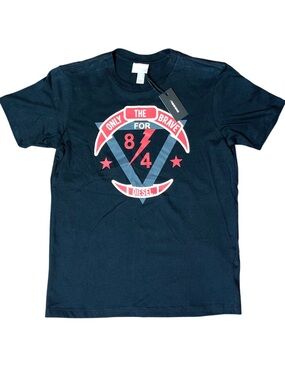 Diesel Black Red White Only The Brave Short Sleeve Tee Shirt Boys Logo NWT 16